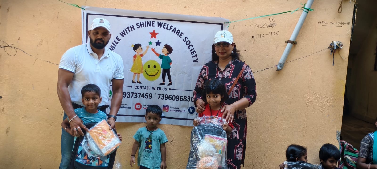 Educational kits being distributed to underprivileged children in Hyderabad