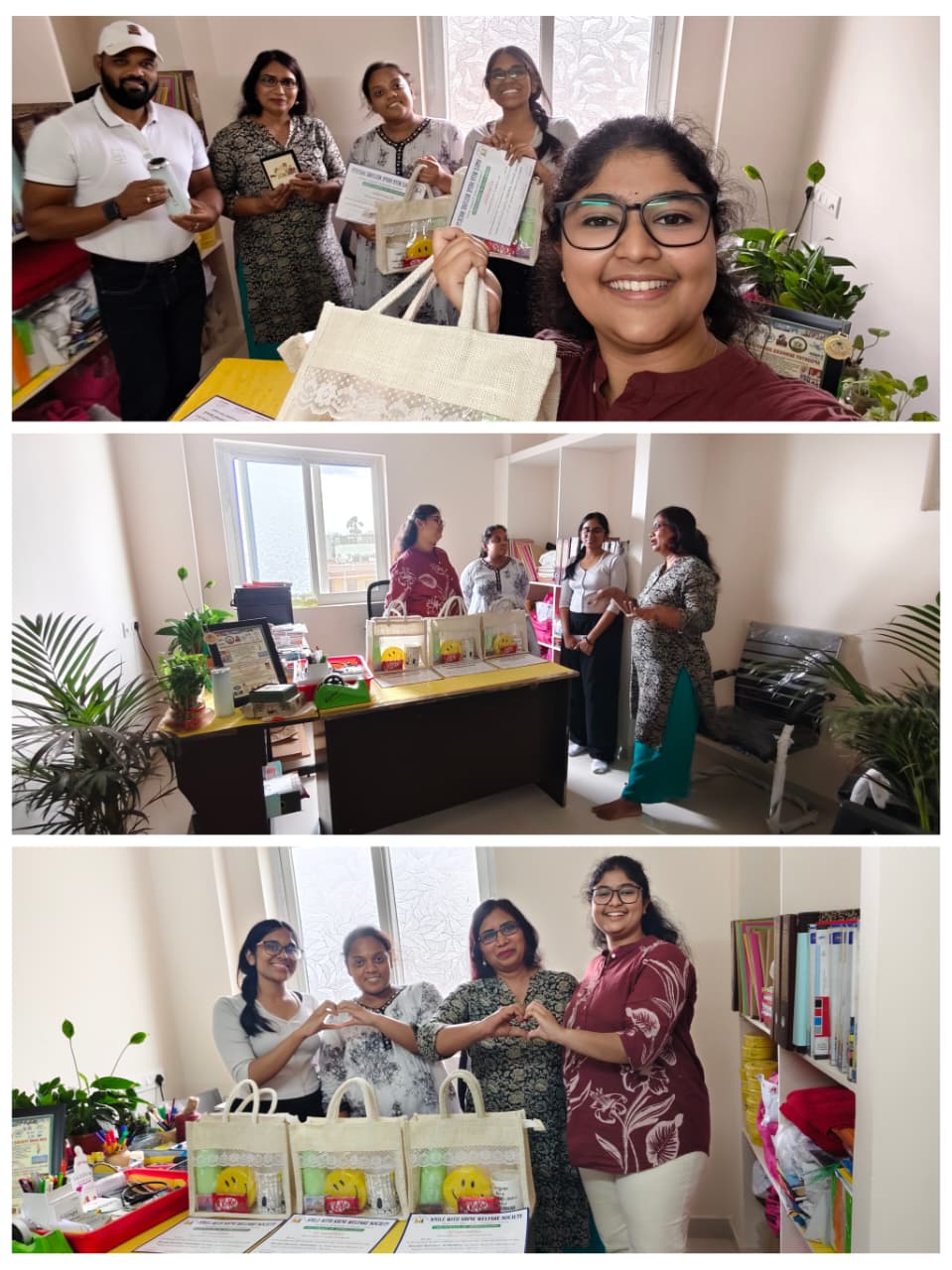 Interns receiving small gifts from Smile With Shine Welfare Society on completion of their internship