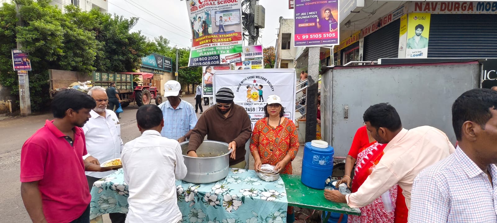The Smile With Shine team serving a warm breakfast on a Hyderabad roadside on Tuesday morning