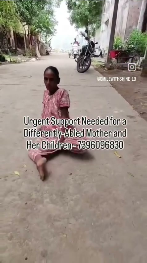 Mrs. Sumalatha, a physically challenged mother in Hyderabad, sits on the road — the still that opens our field appeal for a wheelchair, education for her children, and family survival support